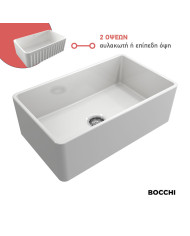 Bocchi Farmhouse White Porcelain Single Bowl 2-Sided Kitchen Sink (76x46 cm)