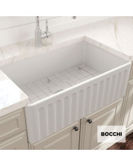 Bocchi Farmhouse White Porcelain Single Bowl 2-Sided Kitchen Sink (76x46 cm)