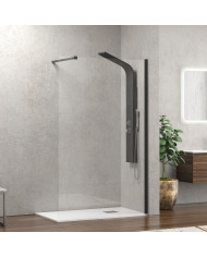 Fixed Cabin Panel with Transparent Glass 8mm Karag Walkin 1 Nero 90x200cm (5206836056616)