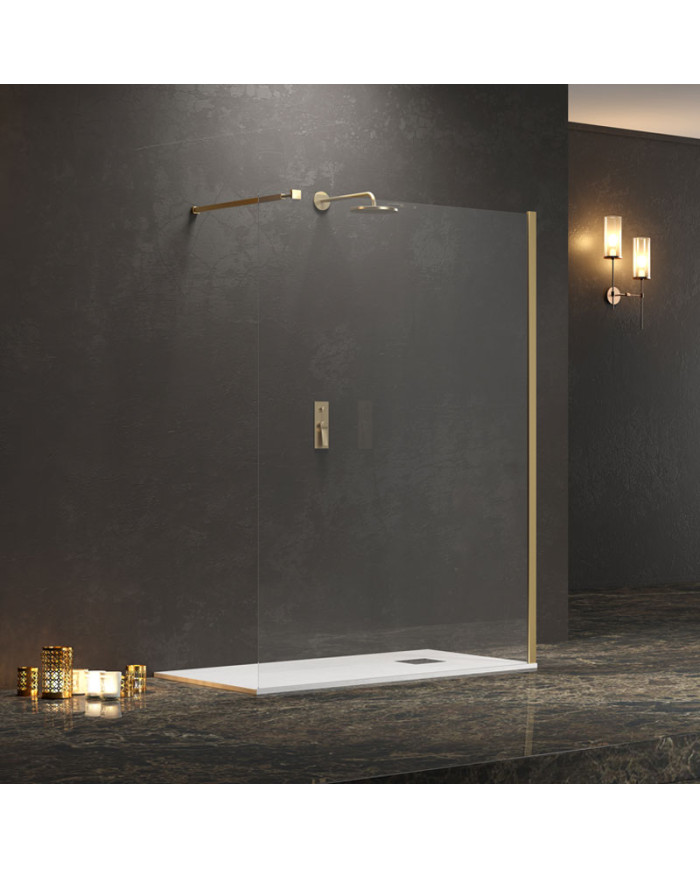 Fixed Shower Partition Panel with Clear Glass 8mm Karag Walkin 1 Gold Oro 50x200cm (5206836664859)