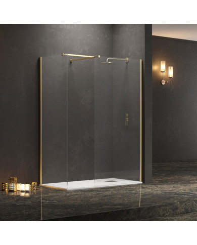 Fixed Shower Panel Divider with Clear Glass 8mm Karag Walkin 2 Gold Oro 110x200cm (5206836057996)
