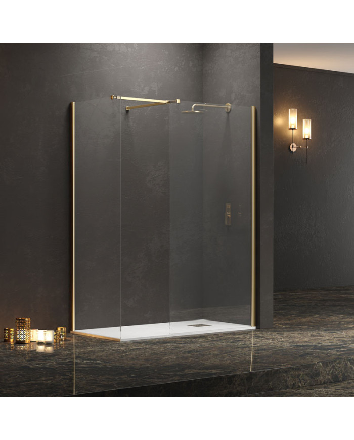 Fixed Shower Panel Divider with Clear Glass 8mm Karag Walkin 2 Gold Oro 80x200cm (5206836057965)