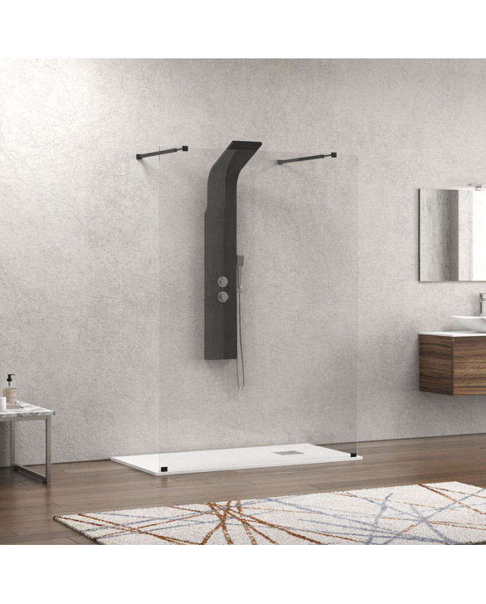 Fixed Shower Partition with Nanotechnology Transparent Crystal 8mm Karag Walkin 3 Black 118x200cm (5206836056999)
