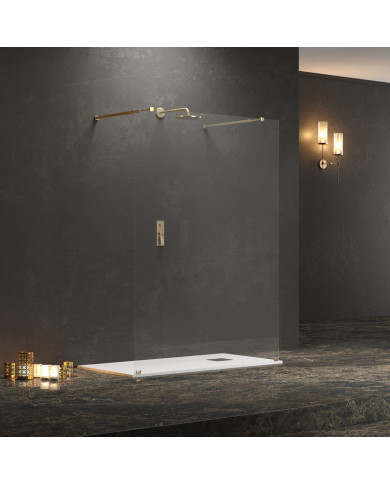 Fixed Shower Partition Panel with Clear Glass 8mm Karag Walkin 3 Gold Oro 108x200cm (5206836057743)