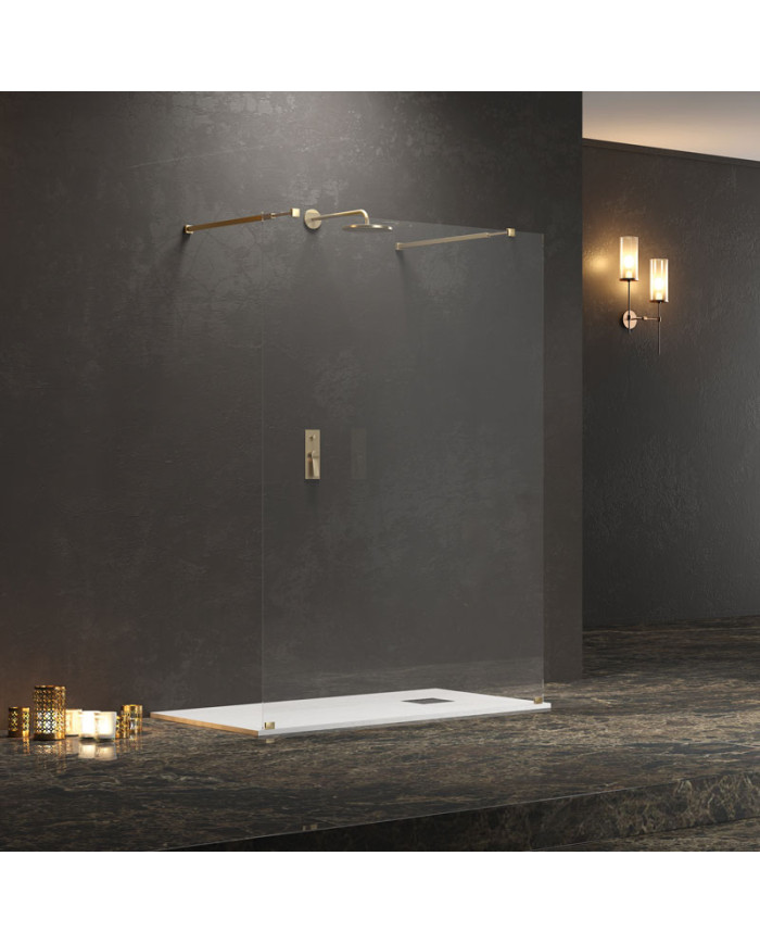 Σταθερό Διαχωριστικό Πάνελ Ντουζιέρας με Διάφανο Κρύσταλλο 8mm Karag Walkin 3 Gold Oro 118x200cm (5206836057750)