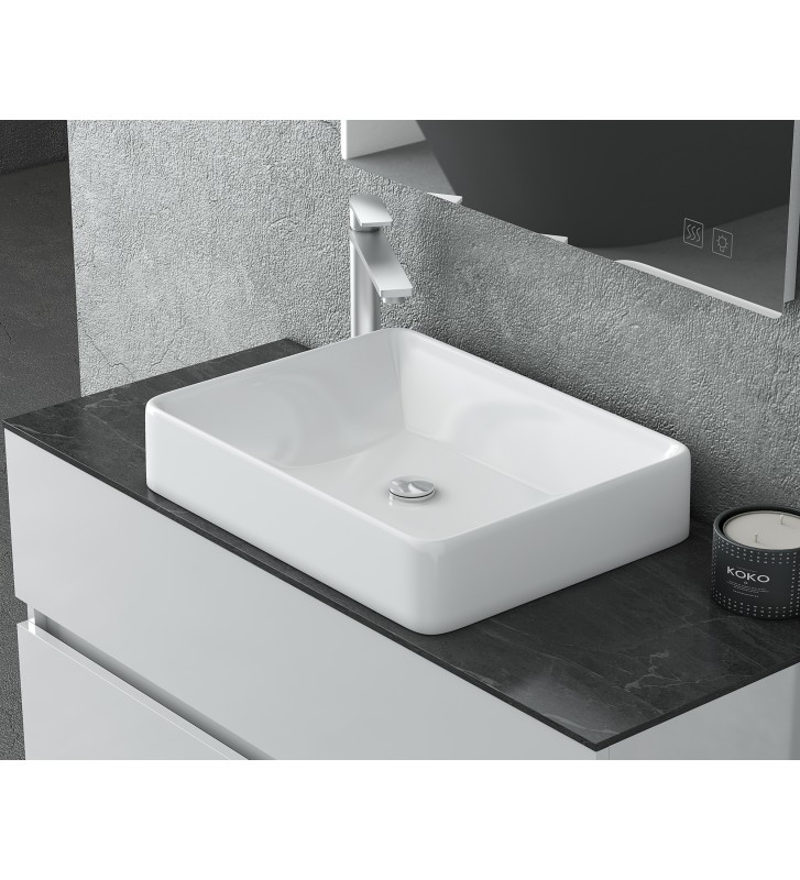 Bathroom Furniture Drop Luxus 100 White-Top-2 Stand, Washbasin, Mirror