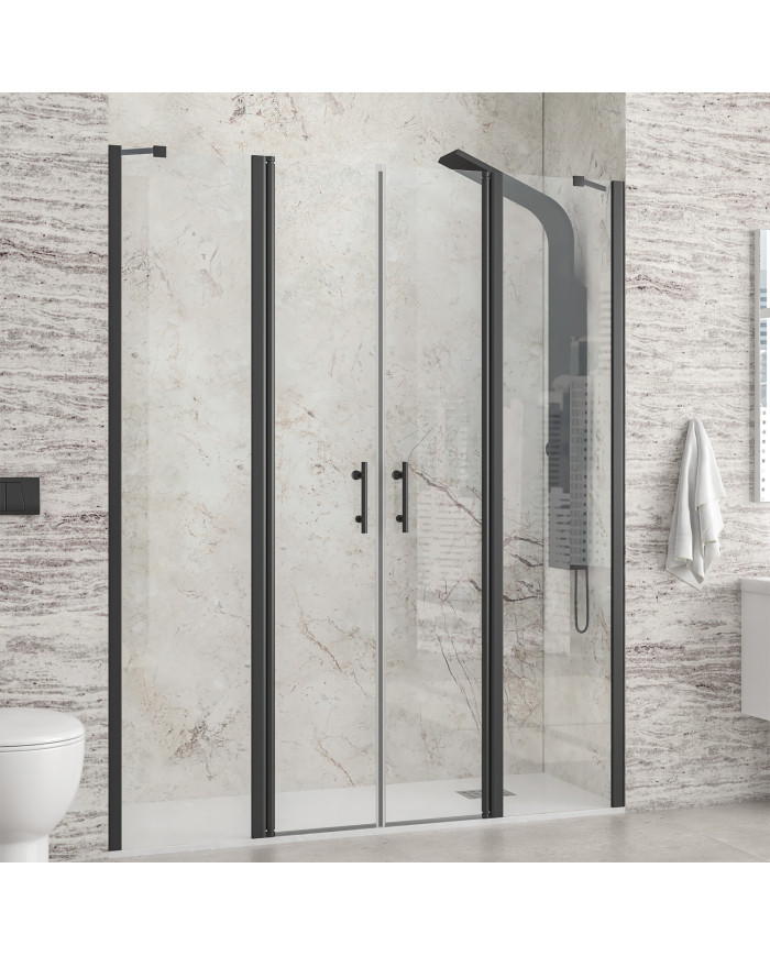 Cabin Opening Entrance Door (wall-to-wall) with transparent glass Karag Panex 700 Black 135x200cm (5206836662626)