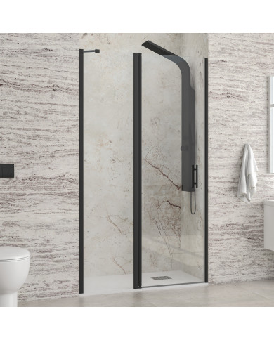 Καμπίνα από τοίχο σε τοίχο με διάφανο κρύσταλλο PANEX 400 ALTO Black KARAG 75x200cm