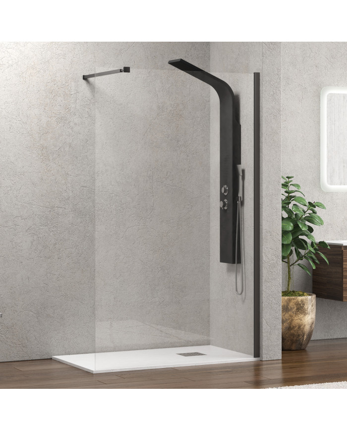 Fixed Shower Panel Divider with Clear Glass 8mm Karag Walkin 1 Gun Metal 60x200cm (5206836657547)