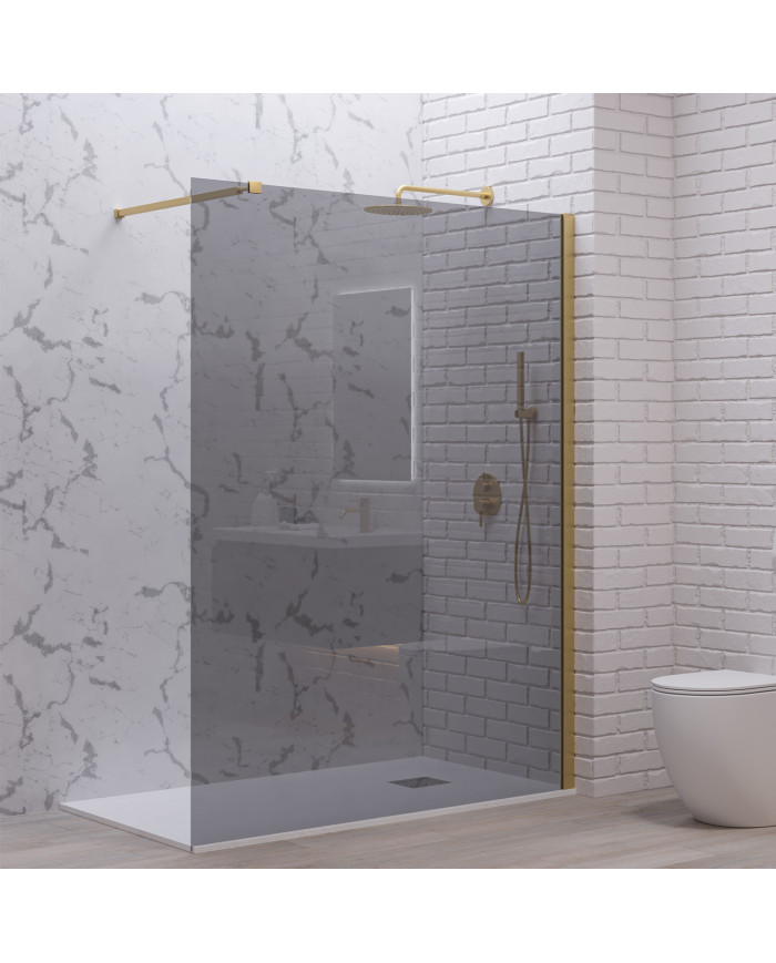 Fixed Shower Partition Panel Safety Glass Fume 8mm Karag Walkin 1 Gold 140x200cm (5206836665375)