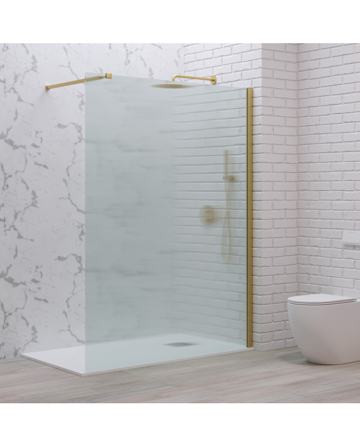 Fixed Shower Partition Panel Fluted Safety Glass 8mm Karag Walkin 1Gold 80x200cm (5206836656809)