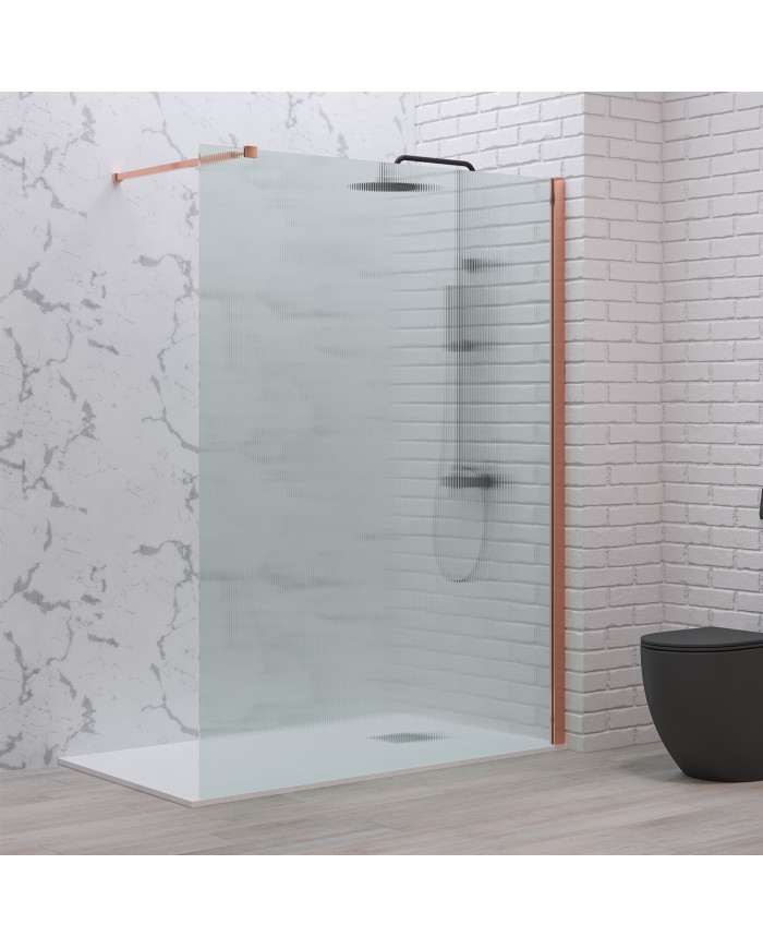 Fixed Shower Partition Panel Fluted Safety Glass 8mm Karag Walkin 1 Rose Gold 120x200cm (5206836665092)