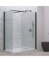 Fixed Shower Partition Panel Fluted Crystal 8mm Karag Walkin 2 Black 90x200cm (5206836663050)