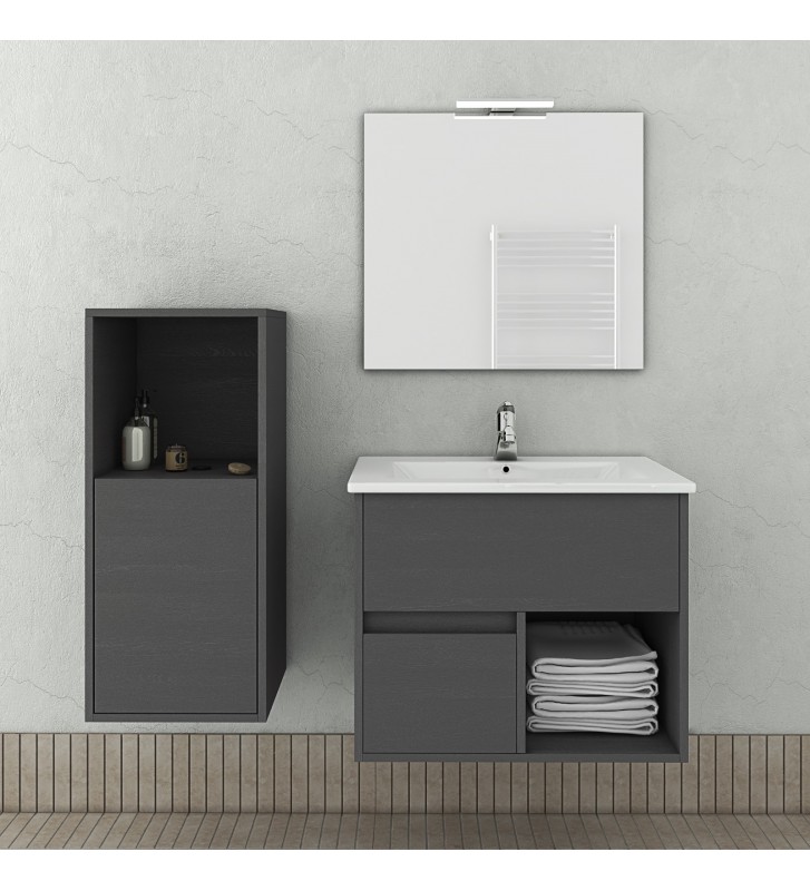 Έπιπλο Μπάνιου Drop Sorento 65 Κρεμαστή Βάση επίπλου & Στήλη, Νιπτήρας, Καθρέφτης