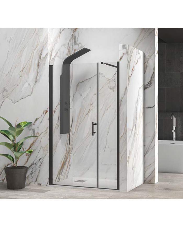 Cabin Opening Entrance Door with Transparent Glass Karag S 5 Alto Black 90x200cm (fixed 20cm) (5206836737324)