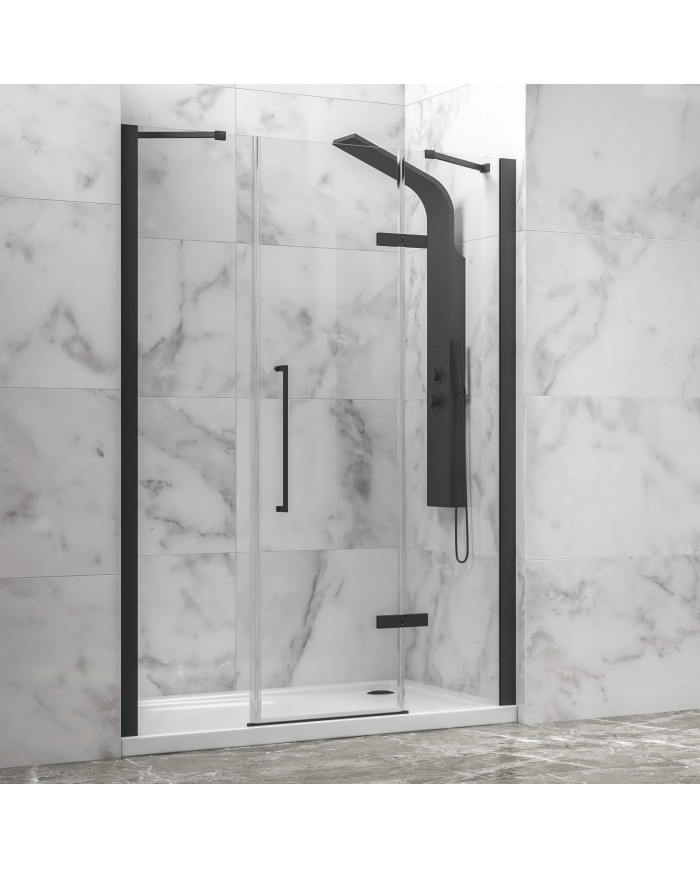 Cabin Opening Entrance Door (wall-to-wall) Transparent Crystal Karag Tinos 600 Black 150x200cm (fixed 36cm) (5206836661469)