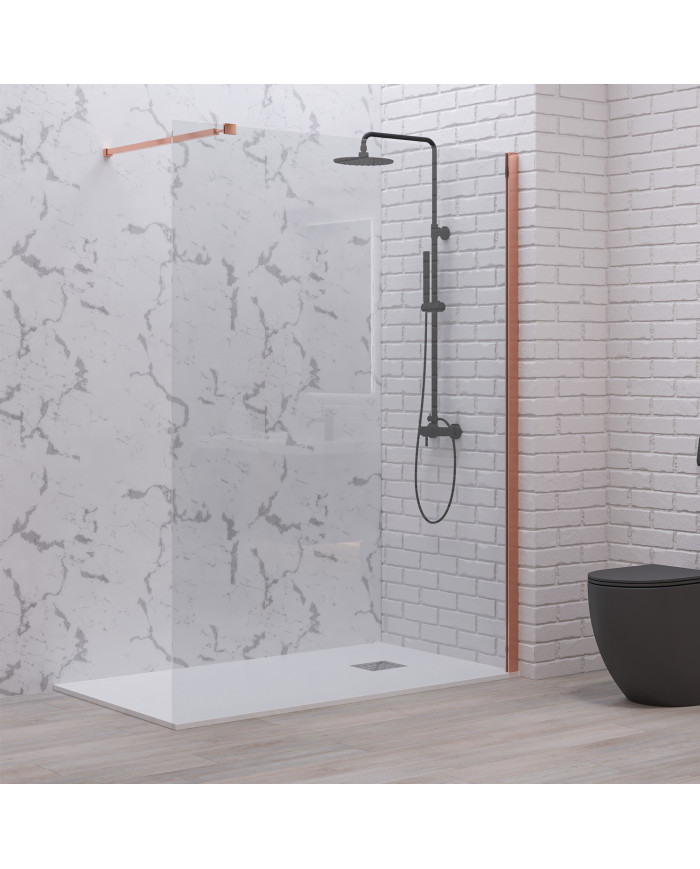 Fixed Shower Panel Divider with Clear Glass 8mm WALKIN 1 Rose Gold KARAG 70x200cm (5206836664910)