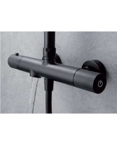Στήλη Ντουζ Επεκτεινόμενη 3 Εξόδων Imex Line Μαύρο Ματ με Θερμοστατική Μπαταρία & Κεφαλή & Τηλέφωνο & Ρουξούνι  (BTD038-B/NG)