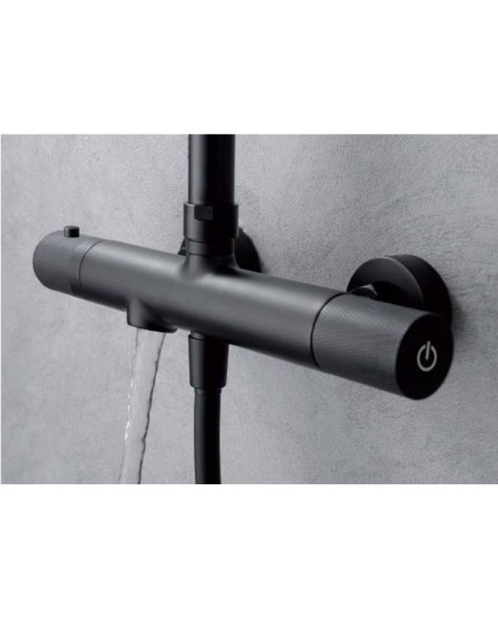 Imex Line 3-Outlet Extendable Shower Column Matt Black with Thermostatic Mixer & Head & Telephone & Handshower (BTD038-B/NG)