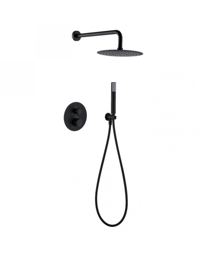 Built-in Complete Bathroom Set Imex Line Matt Black Thermostatic Mixer 2 Outlets & Inox Bell Ø25cm & Telephone (GTD038/NG)