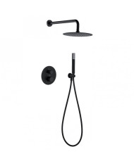 Built-in Complete Bathroom Set Imex Line Matt Black Thermostatic Mixer 2 Outlets & Inox Bell Ø25cm & Telephone (GTD038/NG)