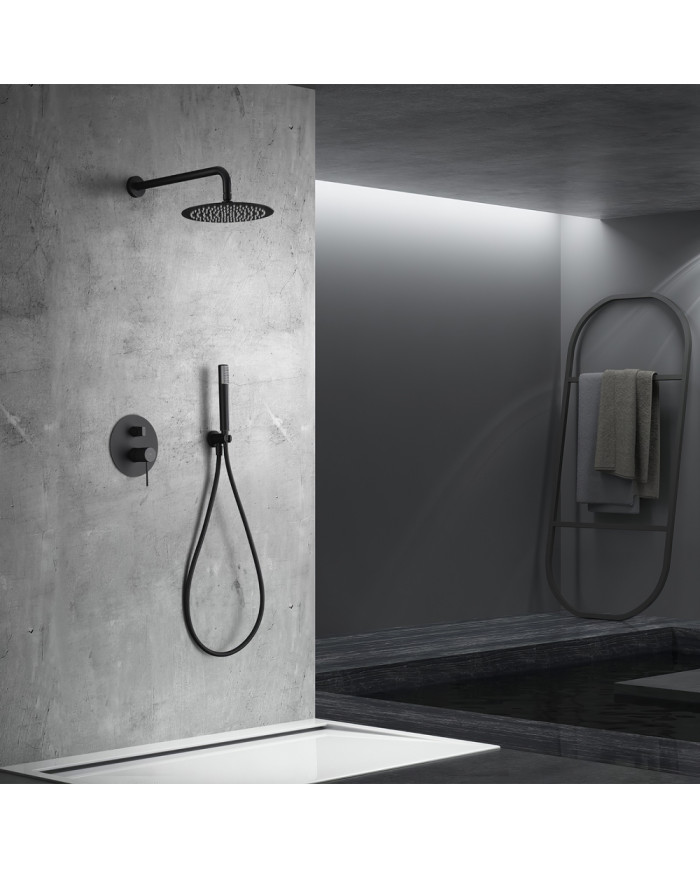 Built-in Complete Bathroom Set Imex Line Black Matt 2 Outlet Mixer & Inox Bell Ø25cm & Telephone (GPD038/NG)