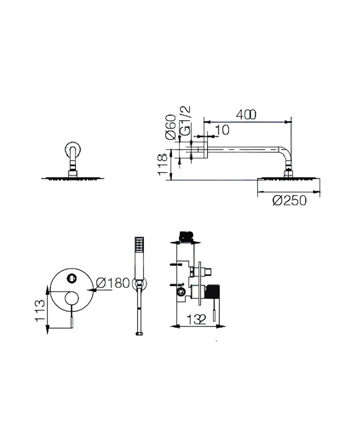 Built-in Complete Bathroom Set Imex Line Black Matt 2 Outlet Mixer & Inox Bell Ø25cm & Telephone (GPD038/NG)