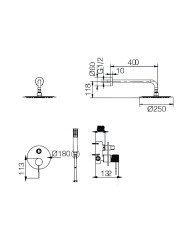 Built-in Complete Bathroom Set Imex Line Black Matt 2 Outlet Mixer & Inox Bell Ø25cm & Telephone (GPD038/NG)