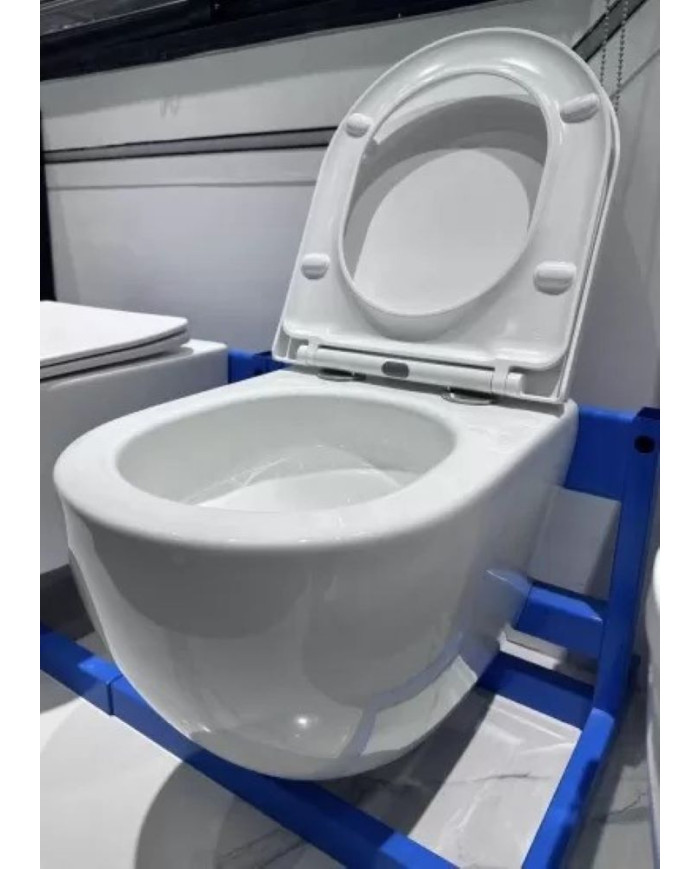 Tornado Wall-Hung Toilet - Rimless Hanne Reme L-490 White with Removable Soft Closing Cover