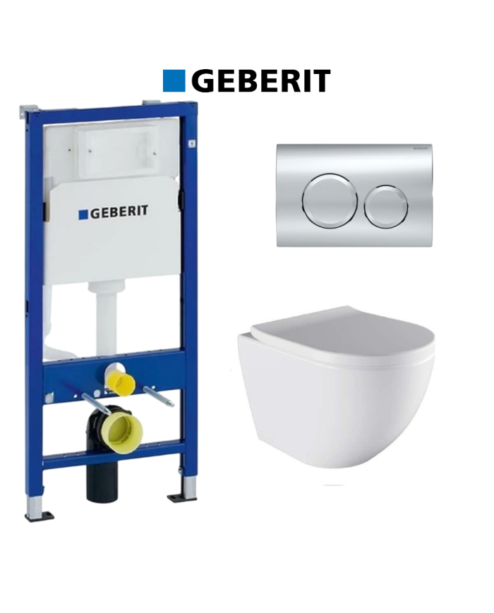 Σετ Εντοιχιζόμενο Καζανάκι Geberit Delta & Πλακέτα χειρισμού Delta & Λεκάνη Hanne Reme Tornado L 490 & Κάλυμμα Soft Close