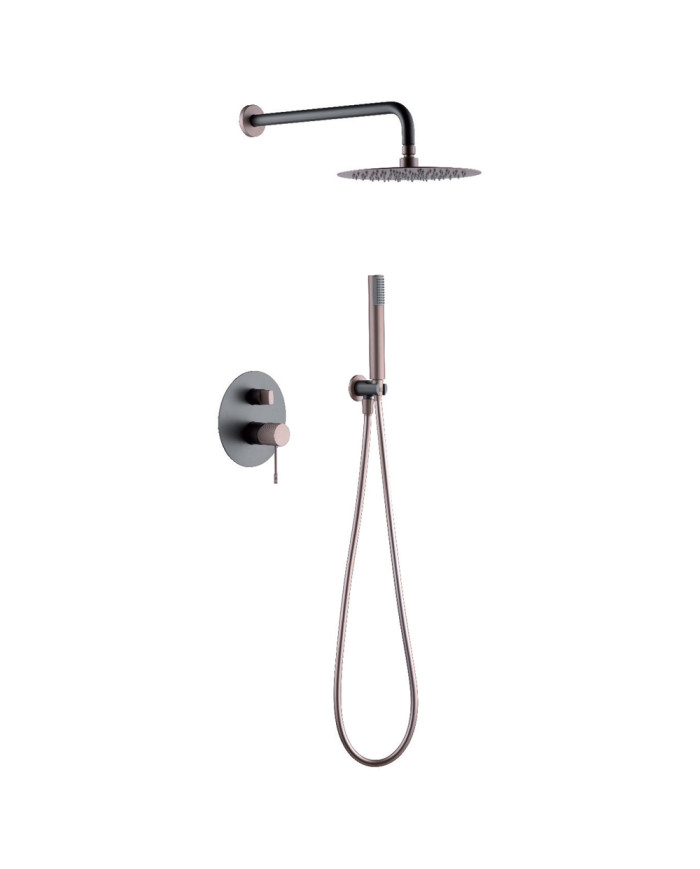 Built-in Complete Bathroom Set Imex Line Matt Gray - Champagne 2 Outlet Mixer & Inox Bell Ø25cm & Telephone (GPD038/GC)