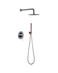 Built-in Complete Bathroom Set Imex Line Matt Gray - Champagne 2 Outlet Mixer & Inox Bell Ø25cm & Telephone (GPD038/GC)