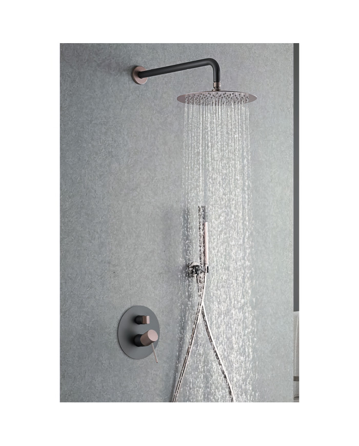 Built-in Complete Bathroom Set Imex Line Matt Gray - Champagne 2 Outlet Mixer & Inox Bell Ø25cm & Telephone (GPD038/GC)