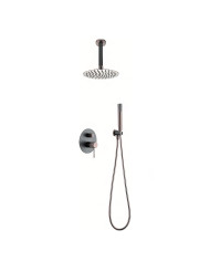 Built-in Complete Bathroom Set Imex Top Matt Grey - Champagne 2 Outlet Mixer & Inox Ceiling Code Ø25cm & Telephone (GPQ038/GC)