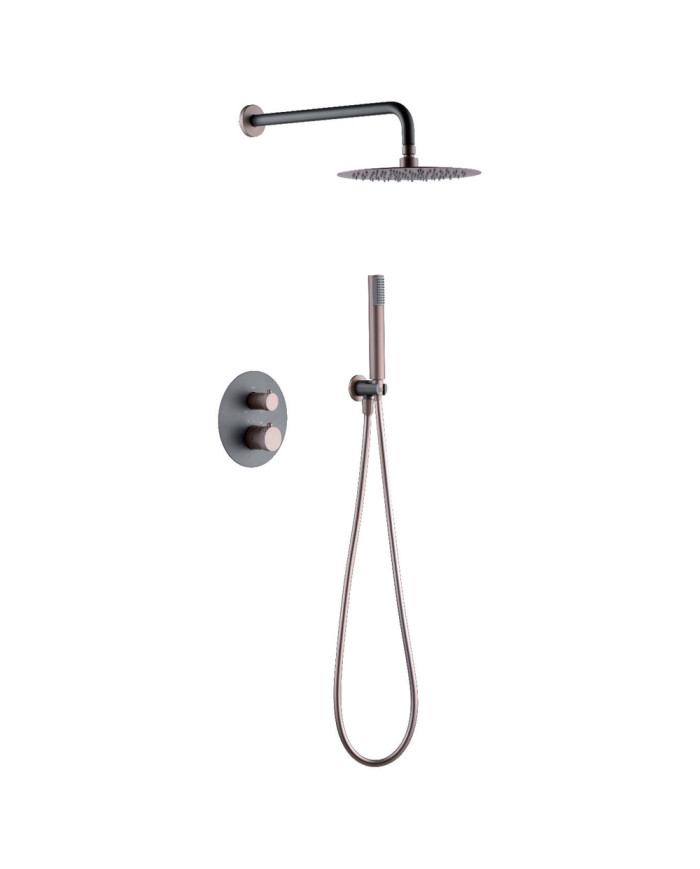 Built-in Complete Bathroom Set Imex Line Matt Black Thermostatic Mixer 2 Outlets & Inox Bell Ø25cm & Telephone (GTD038/NG)