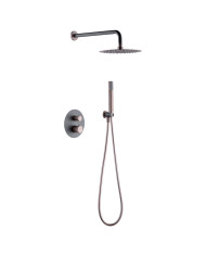 Built-in Complete Bathroom Set Imex Line Matt Black Thermostatic Mixer 2 Outlets & Inox Bell Ø25cm & Telephone (GTD038/NG)