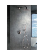 Built-in Complete Bathroom Set Imex Line Matt Black Thermostatic Mixer 2 Outlets & Inox Bell Ø25cm & Telephone (GTD038/NG)