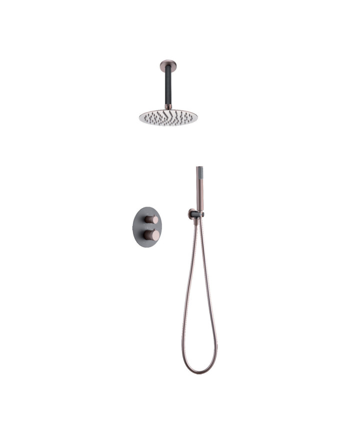 Built-in Complete Bathroom Set Thermostatic Imex Top Matt Grey - Champagne Mixer 2 Ex. & Ceiling Code Inox & Tel. (GTQ038/GC)