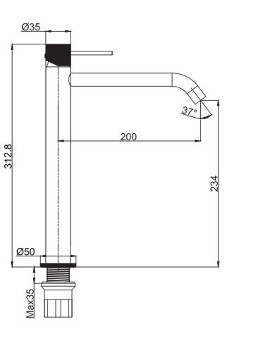 Μπαταρία Νιπτήρα Ψηλή Ορειχάλκινη Tema Xenon Black Matt (XEN 6814 N)
