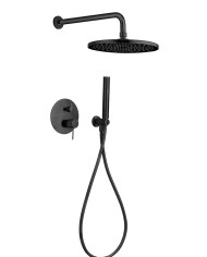 Εντοιχιζόμενο Πλήρες Σετ Λουτρού Tema Xenon Black Matt Μίκτης 2 Εξόδων Βραχίονας/Κώδωνας/Τηλέφωνο/ Παροχή-Στήριγμα (XEN 16010N)