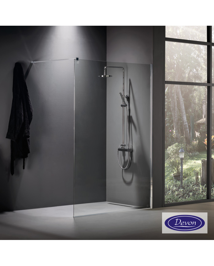 Fixed Shower Partition Panel Clear Glass 8mm Devon Iwis Walk-in 50 (47 to 49cm) Clean Glass Chrome Height: 200cm