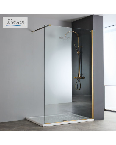 Fixed Shower Partition Clear Glass 8mm Devon Iwis Inox PVD Bronze Brushed Walk-in 100 (96-98cm) Clean Glass h220cm