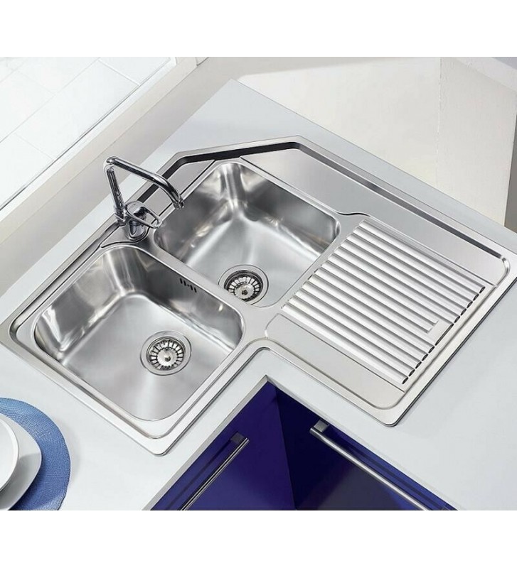 Sanitec Zenith Inox Sink Insert Corner Left 83 x 83