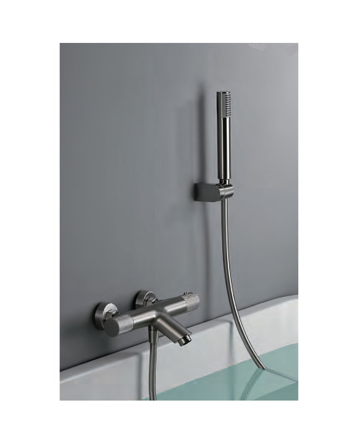 Imex Line Thermostatic Bathroom Faucet, Nickel Matt Set, Shower Handset, Spiral & Base (BTD038-4NQ)