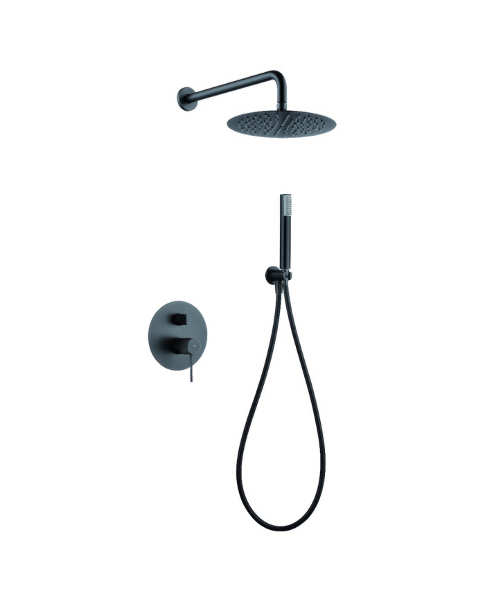 Built-in Complete Bathroom Set Imex Line Black Gun Metal PVD Mixer 2 Spouts & Inox Bell Ø25cm & Tel. & Bracket (GPD038/BGM)