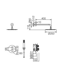 Built-in Complete Bathroom Set Imex Line Black Gun Metal PVD Mixer 2 Spouts & Inox Bell Ø25cm & Tel. & Bracket (GPD038/BGM)