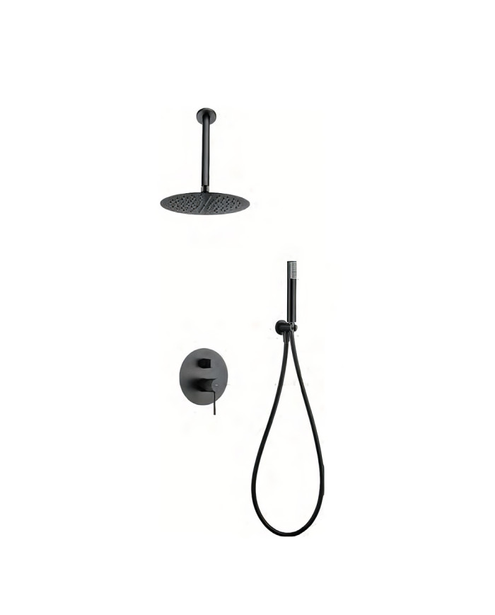 Εντοιχιζόμενο Πλήρες Σετ Λουτρού Imex Top Black Gun Metal PVD Μίκτης 2 Εξόδων & Κώδ. Οροφής Inox Ø25εκ & Τηλ. (GPQ038/BGM)
