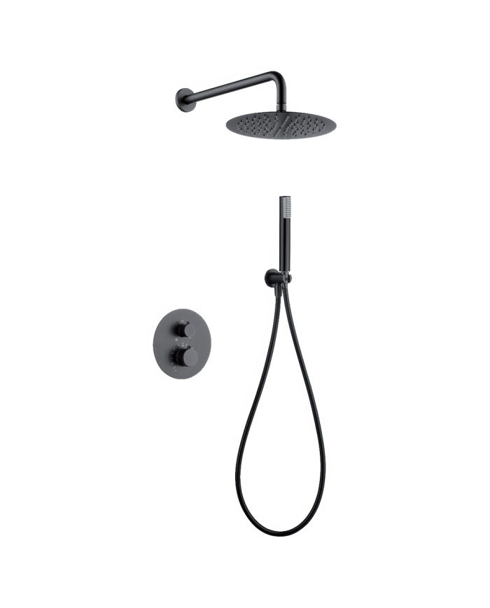Εντοιχιζόμενο Πλήρες Σετ Λουτρού Imex Line PVD Black Gun Metal Θερμοστατικός Μίκτης 2 Εξόδων & Κώδ. Inox Ø25 & Τηλ. (GTD038/BGM)