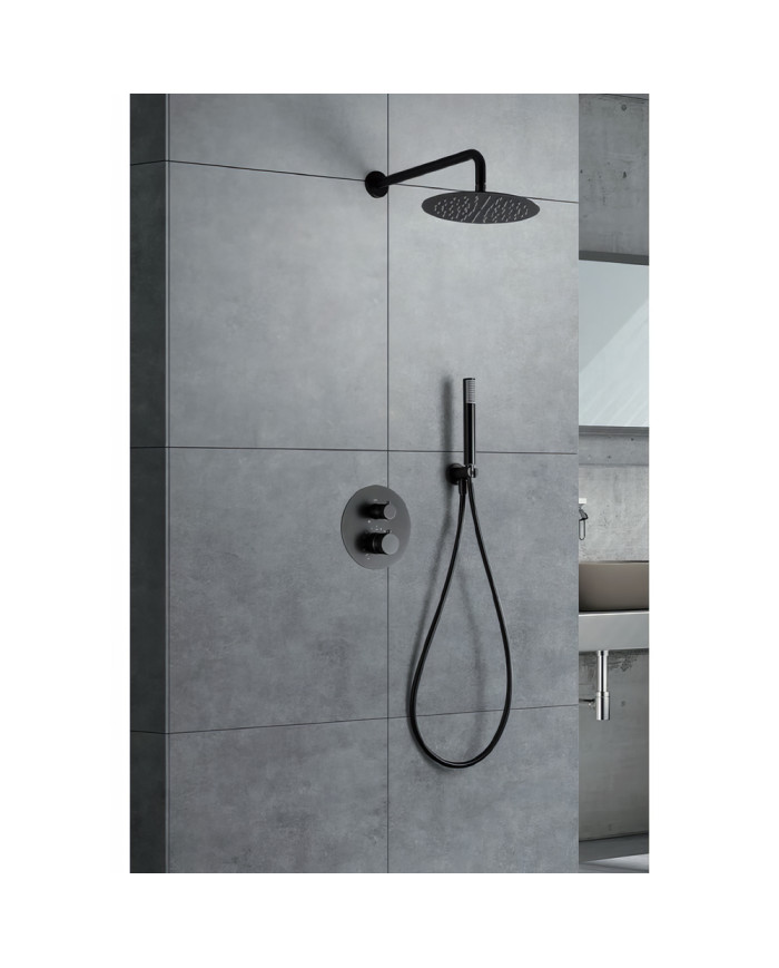 Εντοιχιζόμενο Πλήρες Σετ Λουτρού Imex Line PVD Black Gun Metal Θερμοστατικός Μίκτης 2 Εξόδων & Κώδ. Inox Ø25 & Τηλ. (GTD038/BGM)