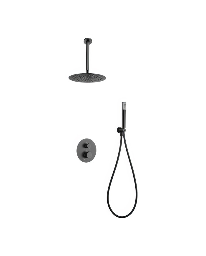 Built-in Complete Bathroom Set Imex PVD Black Gun Metal Thermostatic Mixer 2 Outlets Ceiling Code Inox & Tel. (GTQ038/BGM)